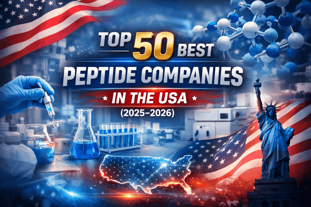 Ranking of the top 50 best peptide companies in the USA for 2025 and 2026 featuring Intensify brand quality standards.